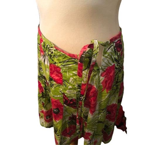 Talbots  Poppy Butterfly Floral Green and Red Pleated Cotton Skirt 4P