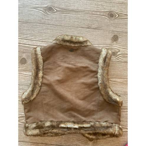 Candie's  Tan Faux Fur Suede Crop Vest with Rivets Juniors Size Small