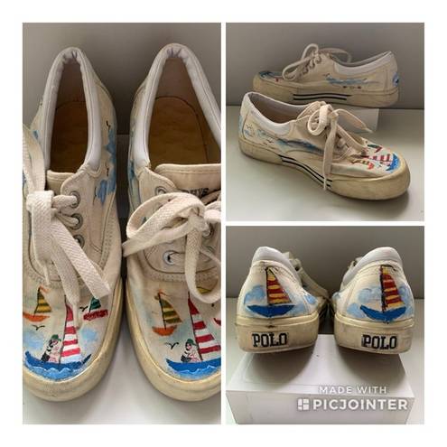 Polo HAND PAINTED  RL Phys Ed 67 white canvas lace up Women’s size 8 shoes