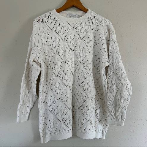 United States Sweaters  White Knit Pullover Crewneck Sweater Vintage Large