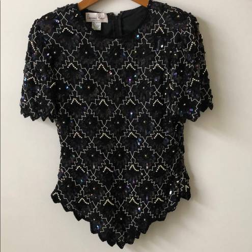 Laurence Kazar Vintage Silk & Sequin beaded Top New Years