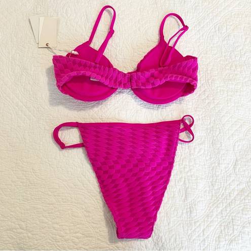 Good American  Pink Jacquard Bikini Set Demi Cup Size 2 Medium M NWT