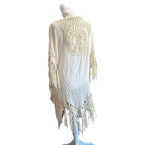 Rebellion  Again women's crochet cream colored long kimono size medium