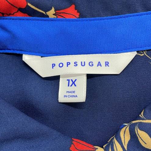 Popsugar  Blue Floral Print Long Sleeve Button Down Blouse Size 1X