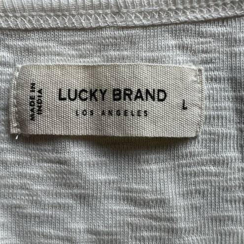 Lucky Brand  Peplum Raw Edge Round Neck Women’s Top Size Large Cream Buttons