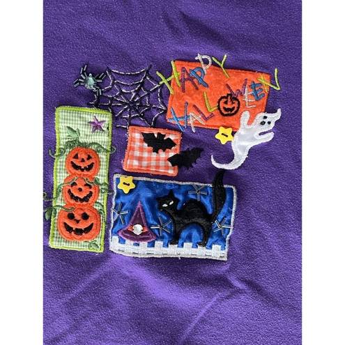 White Stag Vintage  Halloween Embroidered Sweatshirt Cats Pumpkins Women XL