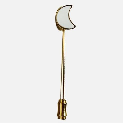 The Moon Vintage White enamel stick pin hat pin lapel pin gold tone boho equestrian