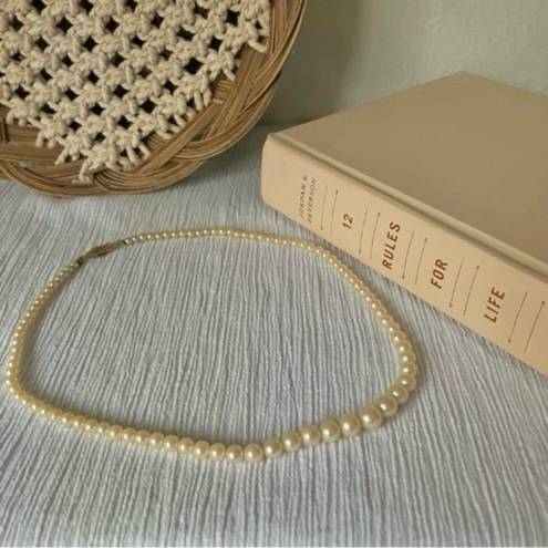 American Vintage Vintage “Soleil” Pink Pearl Long Necklace Small to Large Japan Fish Hook Clasp Gold