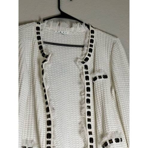 CAbi  Cardigan Sweater Womens M Ivory Gabrielle #284 Beaded Ruffles Waffle Knit