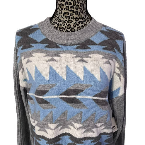 a.n.a Aztec Print Multicolor Gray Crew Neck Pullover Sweater Oversized Medium NWT