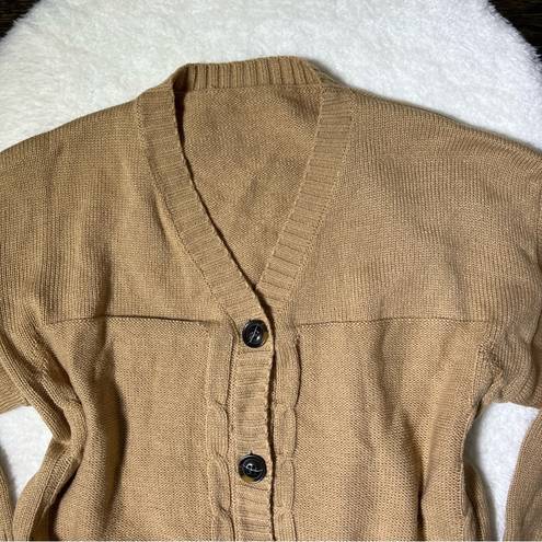 Tan Cable Knit Button Down Cardigan Sweater Size M