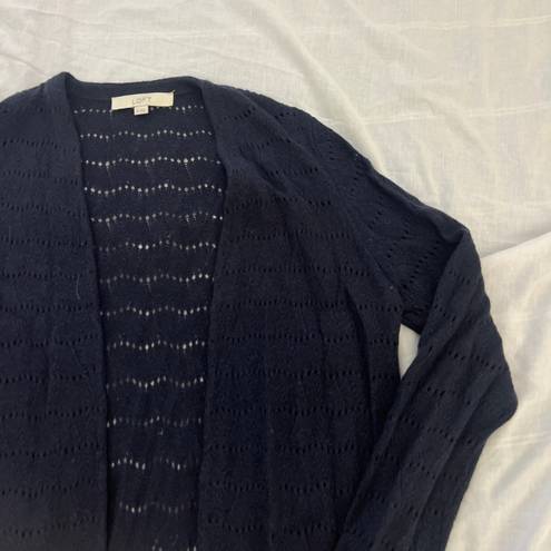 The Loft  rayon/wool blend open front cardigan   Size medium  Condition: great Color: navy   Details : - See photos for approx. measurements laying flat - Open knit  - Comfy and easy to throw over any outfit 