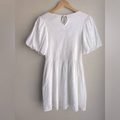 Lost + Wander  Mykonos Mini White Smoked Puff Sleeve Dress Size Medium