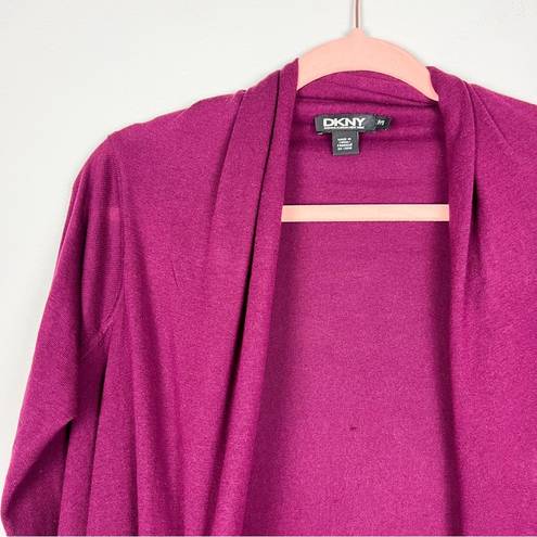 DKNY  Raspberry Silk Cashmere Draped Lightweight Waterfall Cardigan Size Small