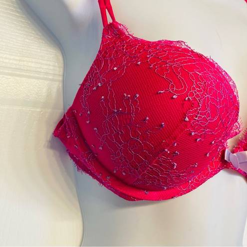 Victoria's Secret  Bombshell Plunge Super Push Up Bra Lace 36A add 2 Cups Pink