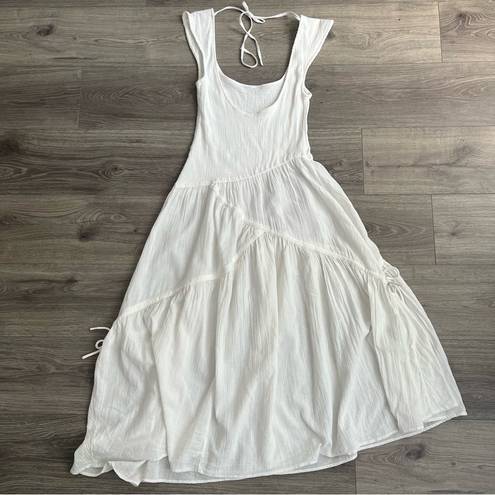 Free People  Traveler Midi Dress Ivory White Size Small Tiered Smocked Tie Back