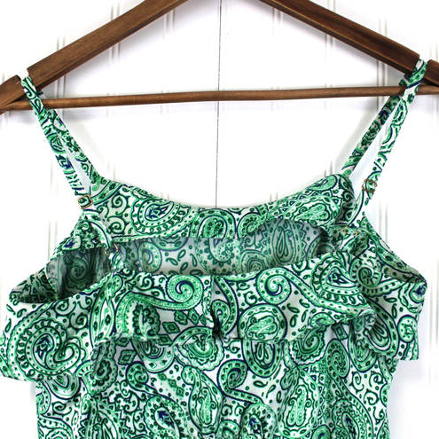 Tommy Hilfiger  Womens S Paisley Ruffled Tank Top Green Blue Preppy Boho Feminine