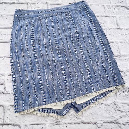 The Loft Ann‎ Taylor Skirt Womans 6 Blue Textured Asymetrical Fringe Hem Faux Wrap