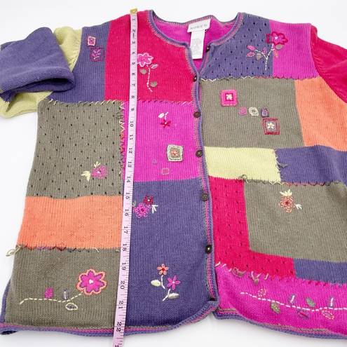 Vintage 90s Y2K Koret Colorful Patchwork Flower Embroidered Cardigan Sweater Med