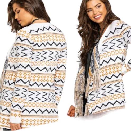 Shyanne  Country Open Front Cardigan Sweater Western Boho Womens M Chevron