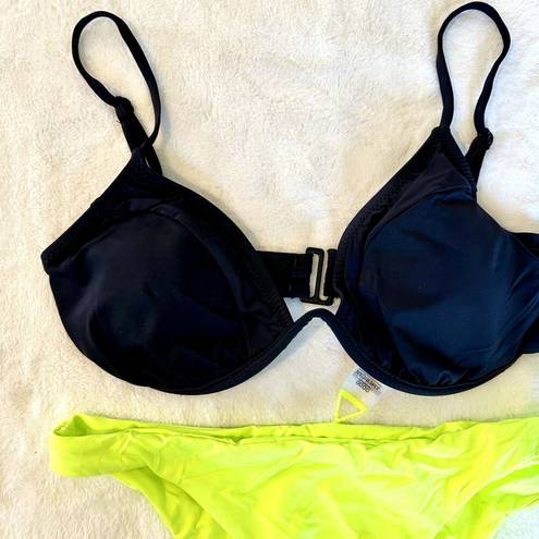 Good American NWT  Bikini with Black Top and Electric Lime Bottom - Size 2(Medium