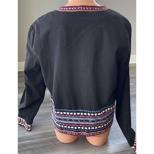 Simply Styled  Black Lined Blazer Size L Boho Open Cotton Embroidered M15