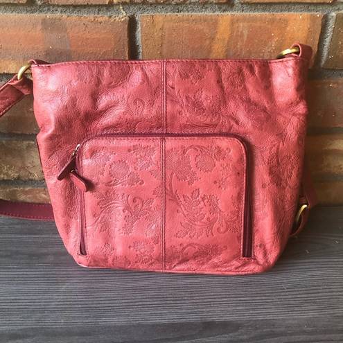 Cabin creek Vintage  Floral Embossed Leather Bag Cranberry Hobo Crossbody