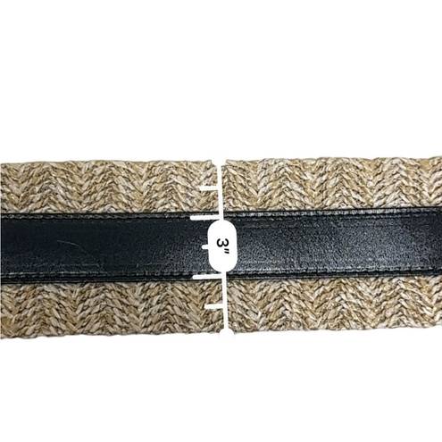 White House | Black Market  Belt  3" Black Patent Leather & Beige Woven Straw 2XL