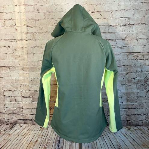 ASICS  Softshell Green Jacket Hood Full Zip Color Block Rain Water Resistant Med