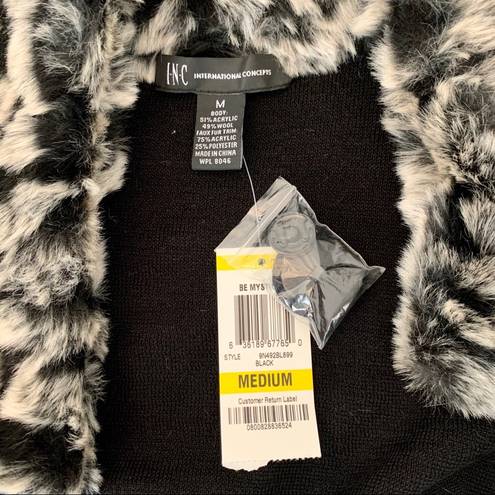 INC NWT  Faux Fur Knit Single Breasted Trench Coat