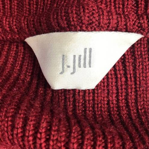 J.Jill  Rustic Red Crochet Wool Leather Patchwork Long Cardigan Sweater Jacket