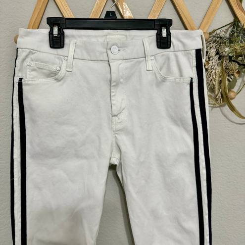 MOTHER Denim White Blue Striped The Looker Ankle Jeans 29