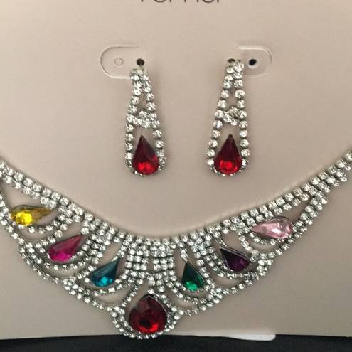 Blush Elegant  Multi Color Crystal Choker Set Earr