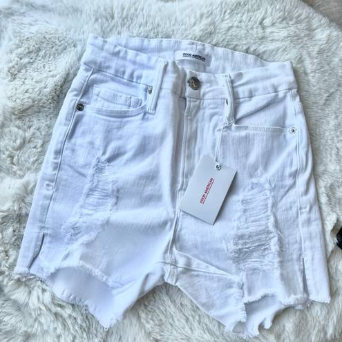 Good American White Ripped High Waisted Cutoff Shorts Size 0 NWT