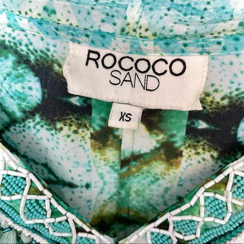 Rococo  SAND turquoise blue embellished hooded kaftan maxi x Small One Size Fits