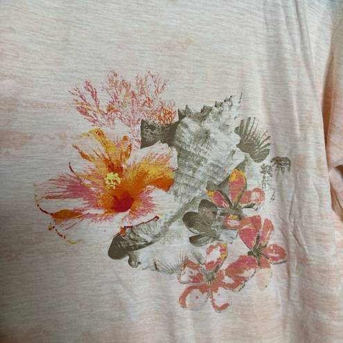 J.Jill  Beach Tee Collection Floral Shell Print Short Sleeve Peach Size LP