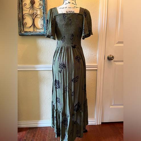 Angie Maxi Dress Olive Green Floral Print Ruffle Hem Maxi Dress Maxidress Size S