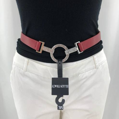 Ellen Tracy  (M/L) Adjustable Red Vegan Leather Diamond Crystal Studded Belt NWT