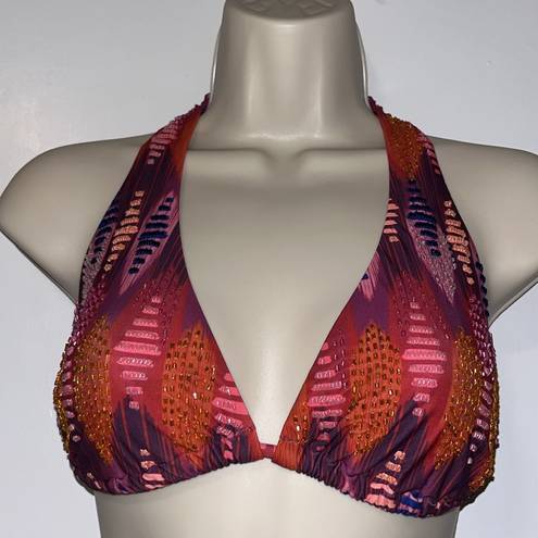 Vix Paula Hermanny  Triangle Bikini Swimsuit Top Beaded Boho Design Women’s 10