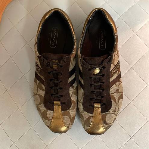 Coach  Katelyn sneakers 8.5M women's Q048 signature tennis shoes brown tan gold