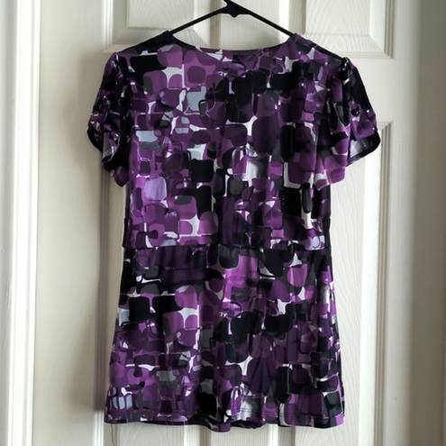 AB Studio  PURPLE BLACK DRESSY BABYDOLL BLOUSE Size Large EUC #7758