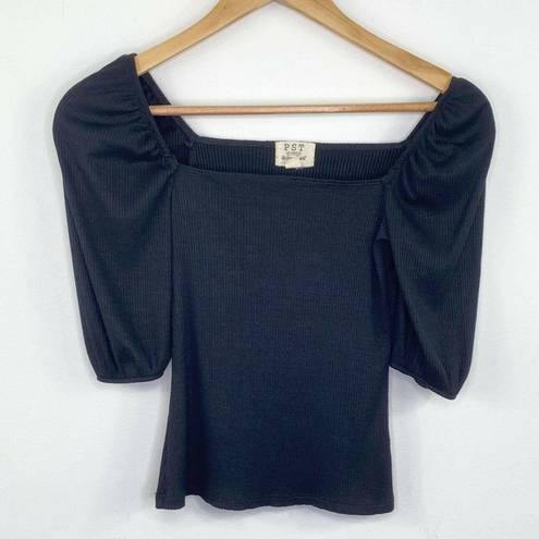 Project Social T  Black Square Neck Puff Sleeve Top Women's Size Extra Small XS