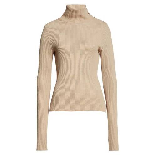 The Range  Stark Beige Waffle Knit Thermal Turtleneck Lightweight Fitted Sweater