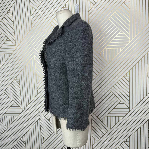 Philosophy  di Alberta Ferretti Gray Wool Tweed Fringe Blazer Size US 8
