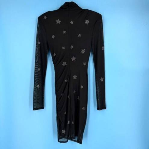 Cinq à Sept  Women's Marlene Rhinestone Star Shirred Mesh Mini Dress Black Size 4