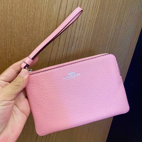 Coach  Silver/ Flower Pink Corner Zip Wristlet #CP483