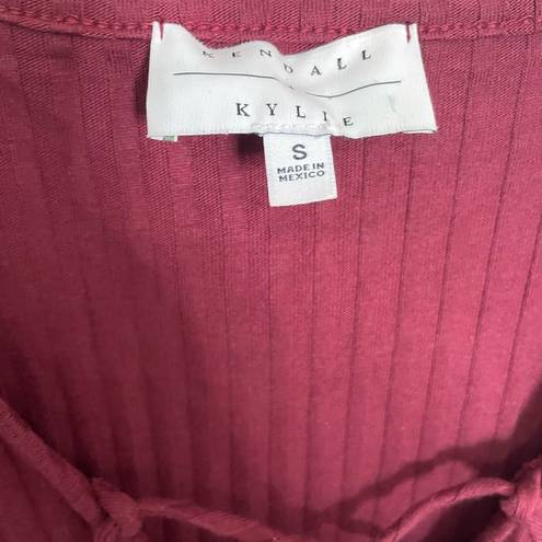 Kendall + Kylie  Burgundy Ribbed Tie Neckline Bodycon Dress Small