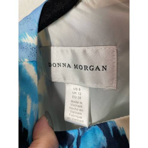 Donna Morgan  Sleeveless Fit Flare Dress Knee Length Blue Batik Print 8 Pockets