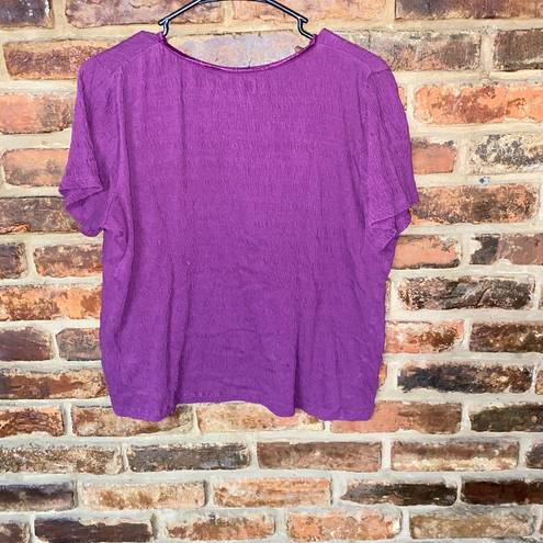 White Stag  Violet Purple Shirred Short Sleeve V-Neck top Women's Size Large