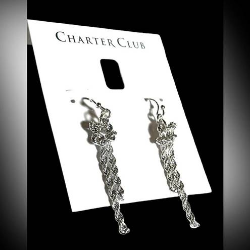 Charter Club NEW  Dangle Drop EARRINGS SilverTone Knotted Serpentine Chain 2”